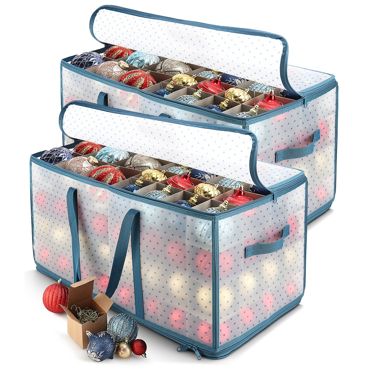 Hearth & Harbor Large Christmas Ornament Storage Box With Adjustable Dividers